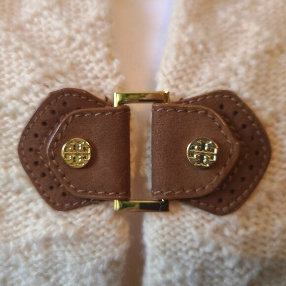 Woman's L/S Tori Burch Sweater Leather trim snaps Alpaca blend - M - Picture 3 of 12
